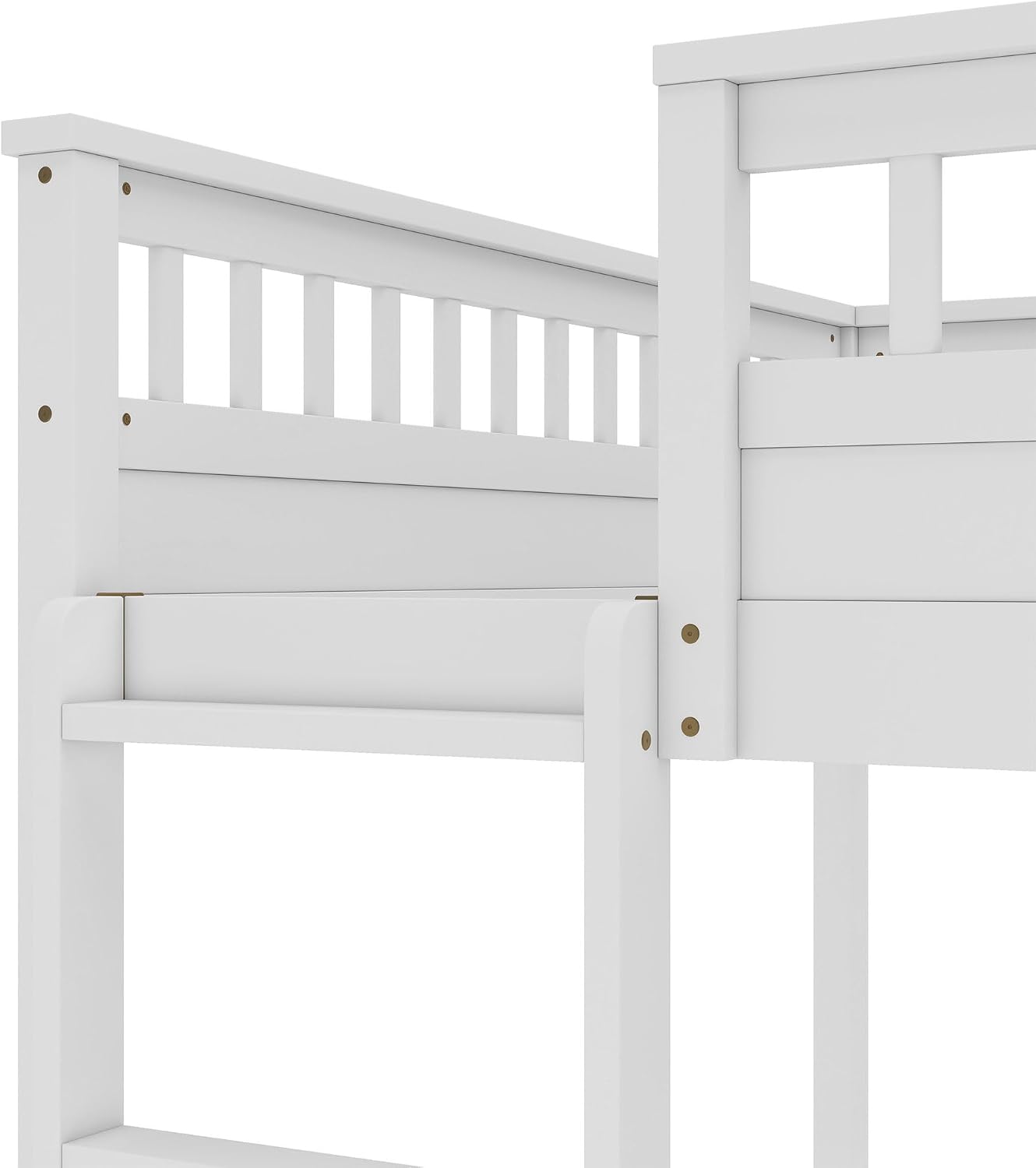 RUNNA Rustic Solid Wood Bunk Bed for Kids Teens with Ladder and Guardrails, Detachable Split Design,No Box Spring Needed (Off White, Queen Over Queen)