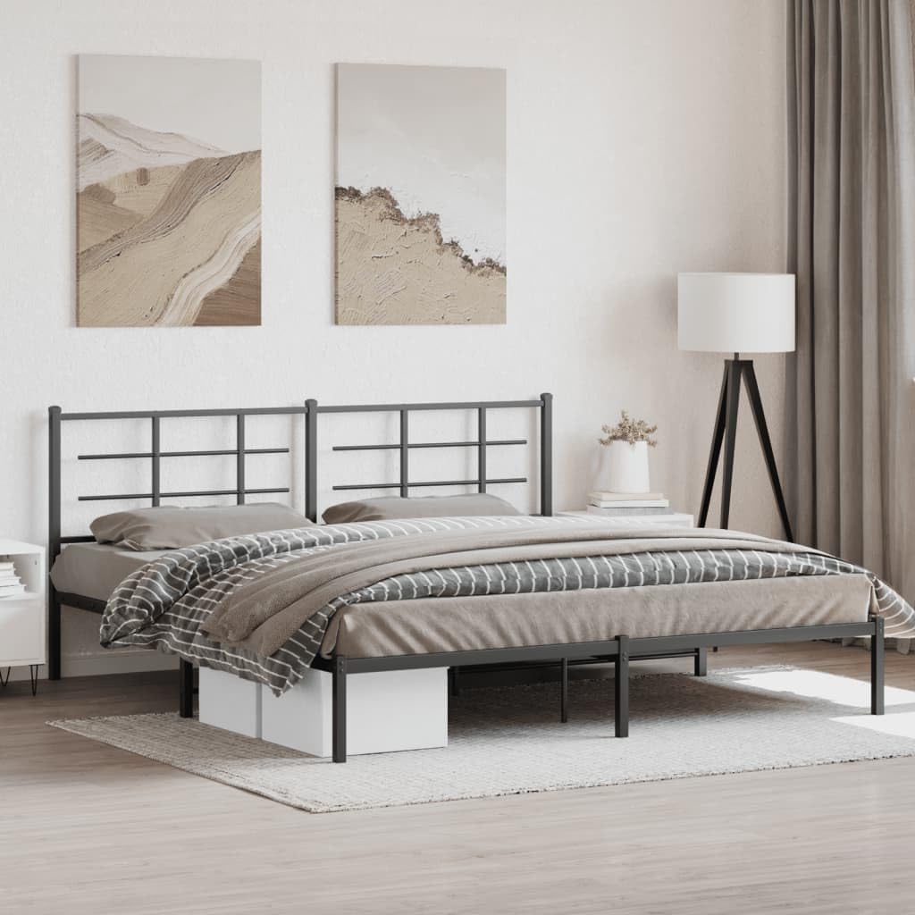 Metal Bed Frame with Headboard Black Steel King Size Platform Bedframe 76'x79.9' Durable Bed Base with Underbed Storage Space for Bedroom Furniture