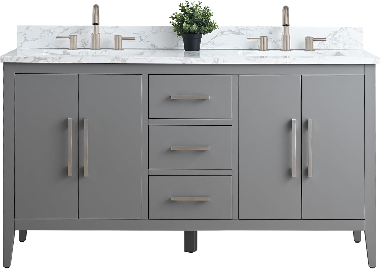 Vanity Art 60 inch Bathroom Vanity with Double Sink & Ceramic Top, Vanity Cabinet with Soft-Closing Doors, Drawers, Solid Wood Frame, Cashmere Gray,VA9060-DG-BN1