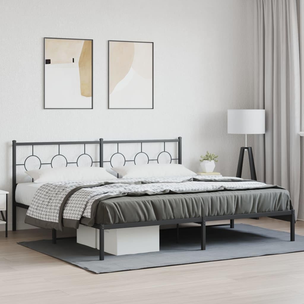King Size Metal Bed Frame with Headboard Black 76'x79.9' Sturdy Steel Platform Bed Frame for Bedroom Furniture, Underbed Storage Space, No Box Spring Needed