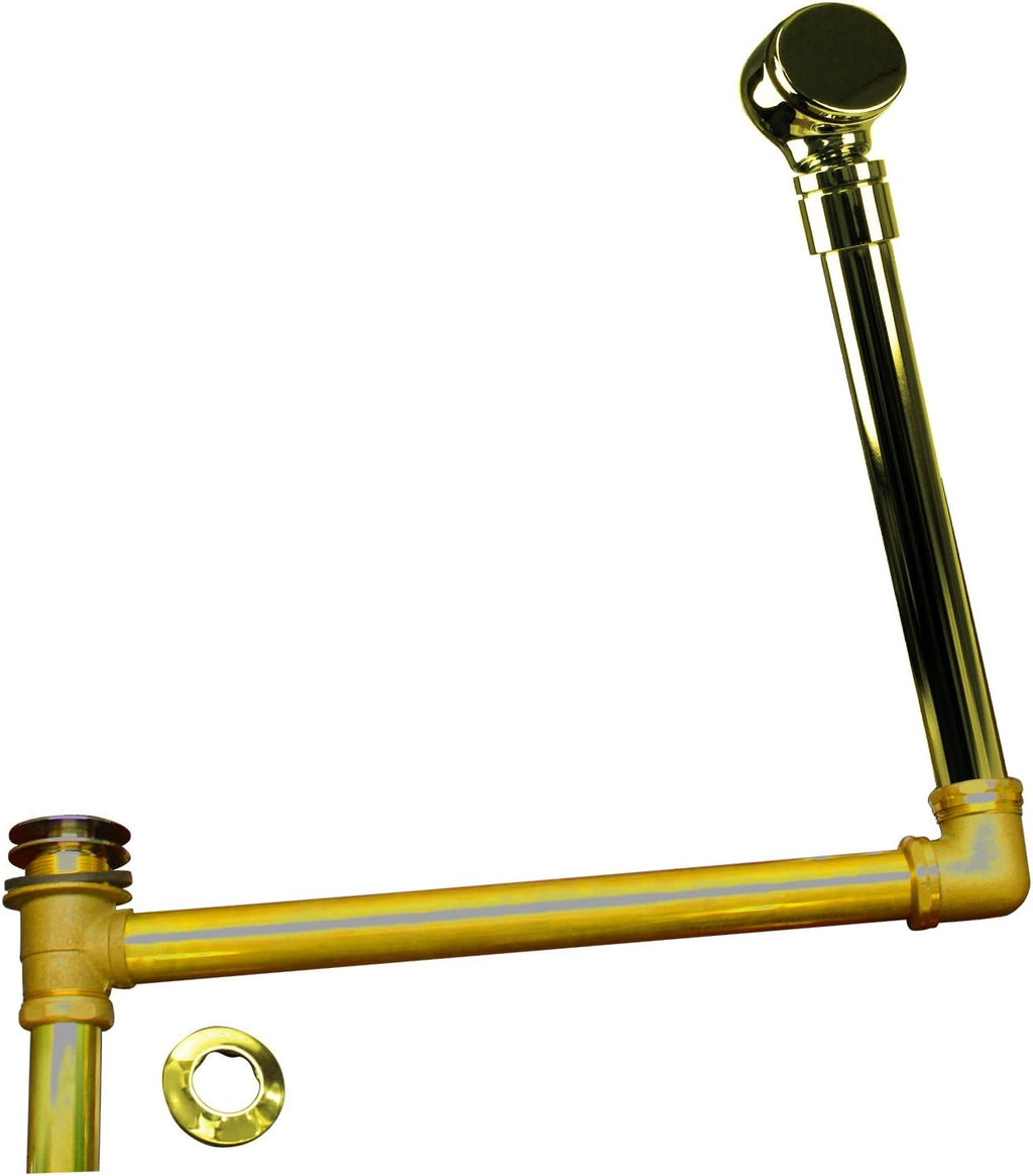 Westbrass 24' Direct Outlet Semi-Exposed Waste & Overflow with Ball Joint and Tip-Toe Drain, Polished Brass, 7932420BJHRDC-03