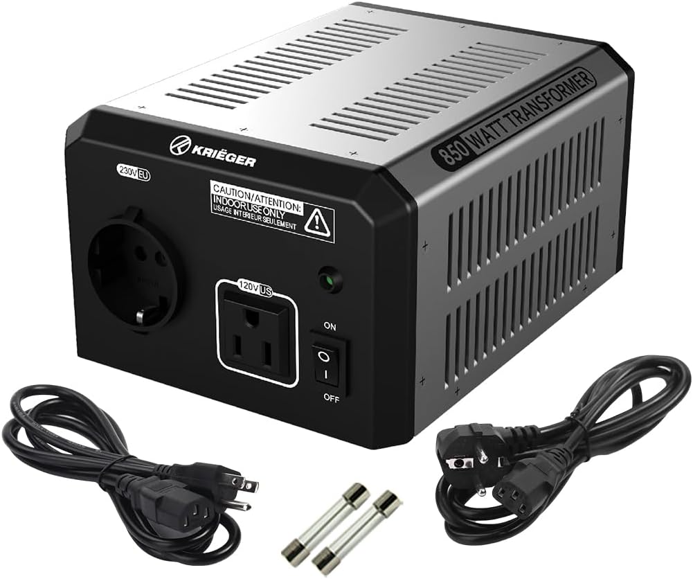 K KRIËGER 850 Watt Voltage Transformer, 110/120V to 220/240V Step Up Step Down Converter with AC Outlets, MET Approved Under UL, CSA
