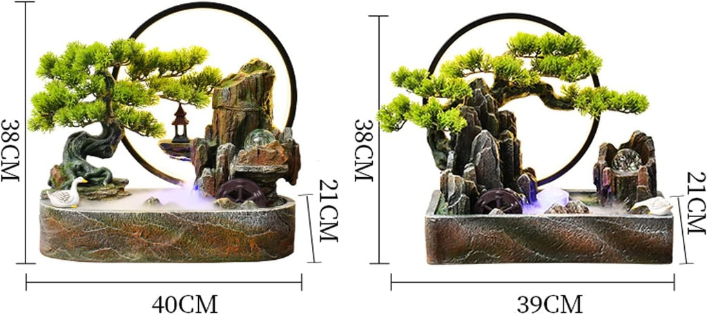 Tabletop Fountain Tabletop Water Fountain Artificial Bonsai Tree Design Indoor Resin Waterfalls Fountains Decorative with LED Light Best Home Gifts for Parents or Friends