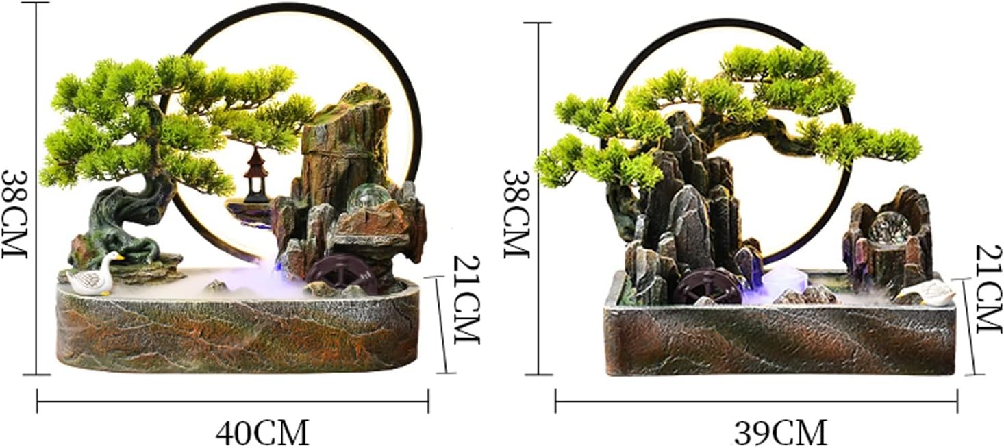Tabletop Fountain Tabletop Water Fountain Artificial Bonsai Tree Design Indoor Resin Waterfalls Fountains Decorative with LED Light Best Home Gifts for Parents or Friends