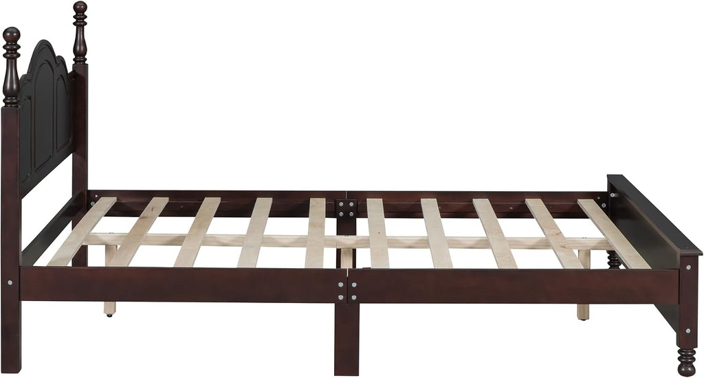 Harper & Bright Designs Queen Size Platform Bed Frame with Headboard, Mid Century Modern Bed Frame with Underbed Storage for Kids, Teens, Adults, Classic Vintage Design, Dark Walnut
