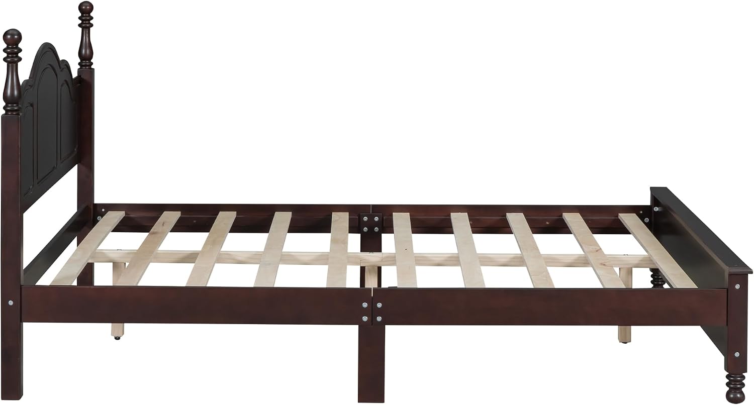 Harper & Bright Designs Queen Size Platform Bed Frame with Headboard, Mid Century Modern Bed Frame with Underbed Storage for Kids, Teens, Adults, Classic Vintage Design, Dark Walnut
