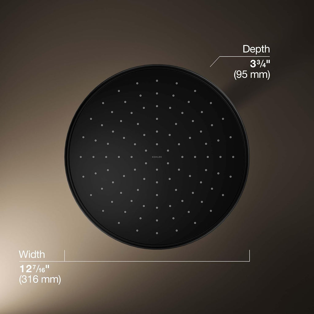 Kohler 13694-BL Traditional 12' single-function rainhead, 2.5 gpm, Matte Black