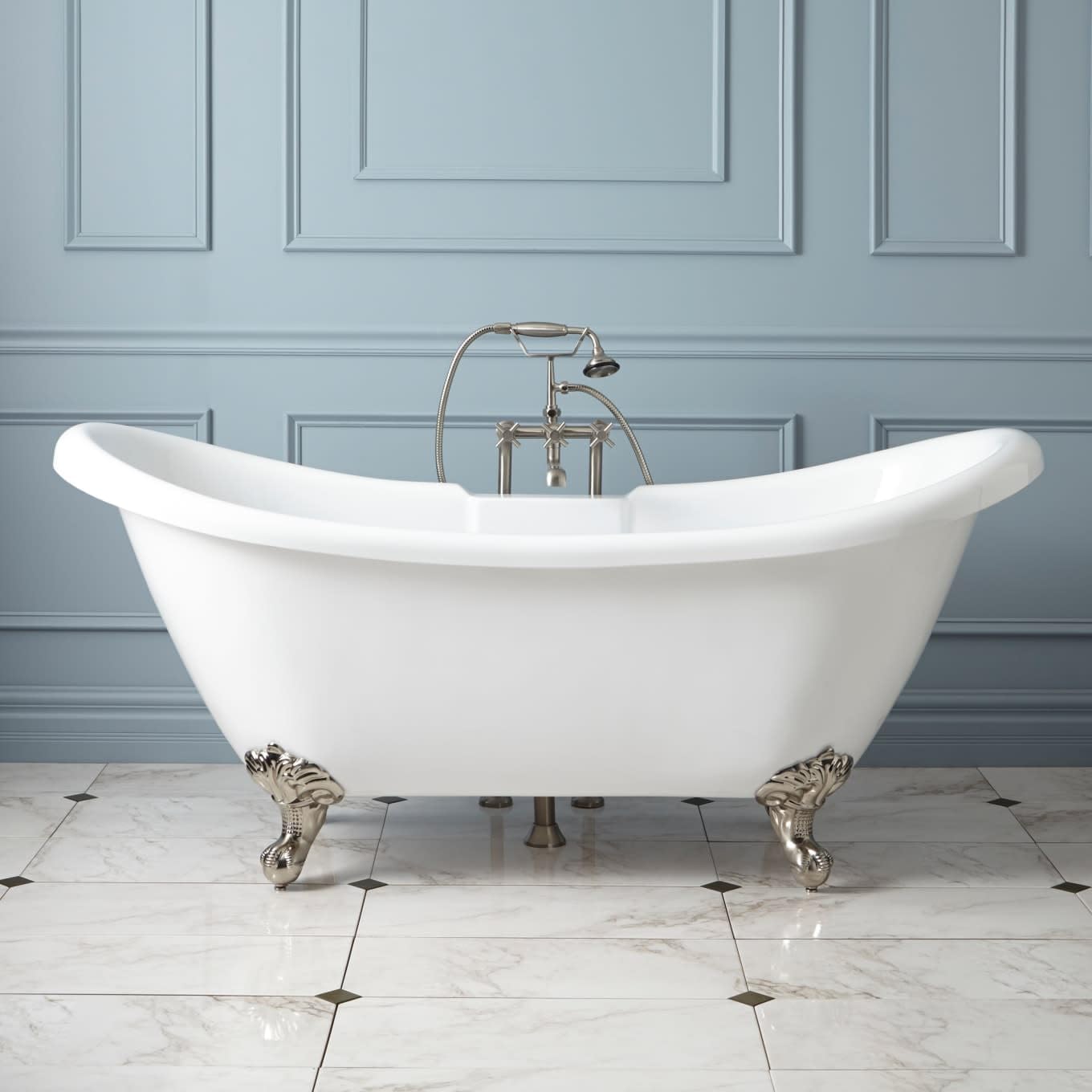 Signature Hardware 946174-69-T-ND Rosalind 69' Acrylic Soaking Clawfoot Tub with Pre-Drilled Overflow Hole, Imperial Feet and Tap Deck - Less Drain - White/Chrome
