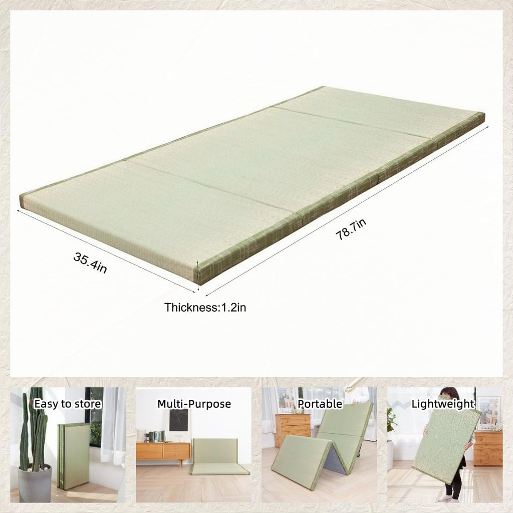 MustMat Tatami Mat Japanese Floor Mattress Traditional Japanese Futon Floor Mattress Rush Grass Foldable Bed 35.4'x78.7'x1.2' (1 Piece)