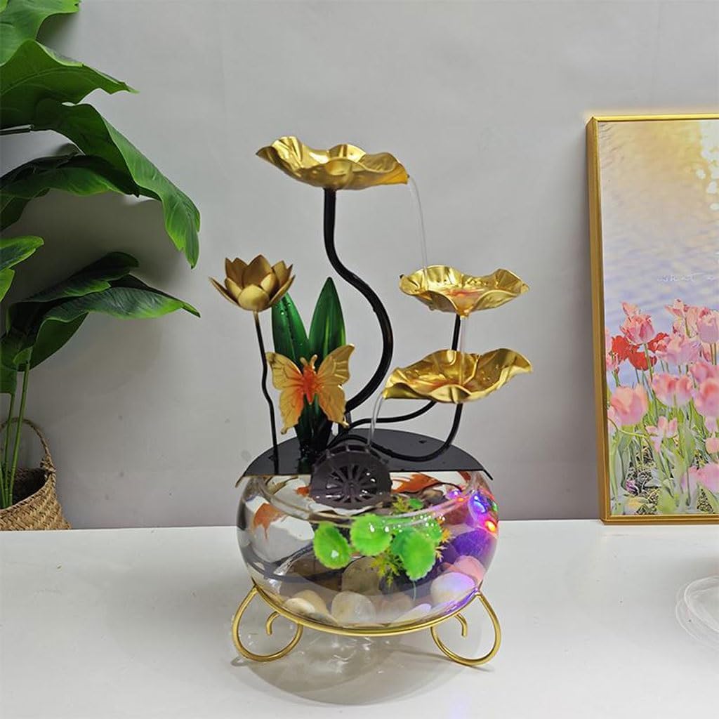 Tabletop Fountain Fish Tank Wrought Iron Butterfly Flowing Water Ornaments Circulating Water Fountain Office Creative Wrought Iron Lotus Desktop Fountain Waterfall Fountain Indoor
