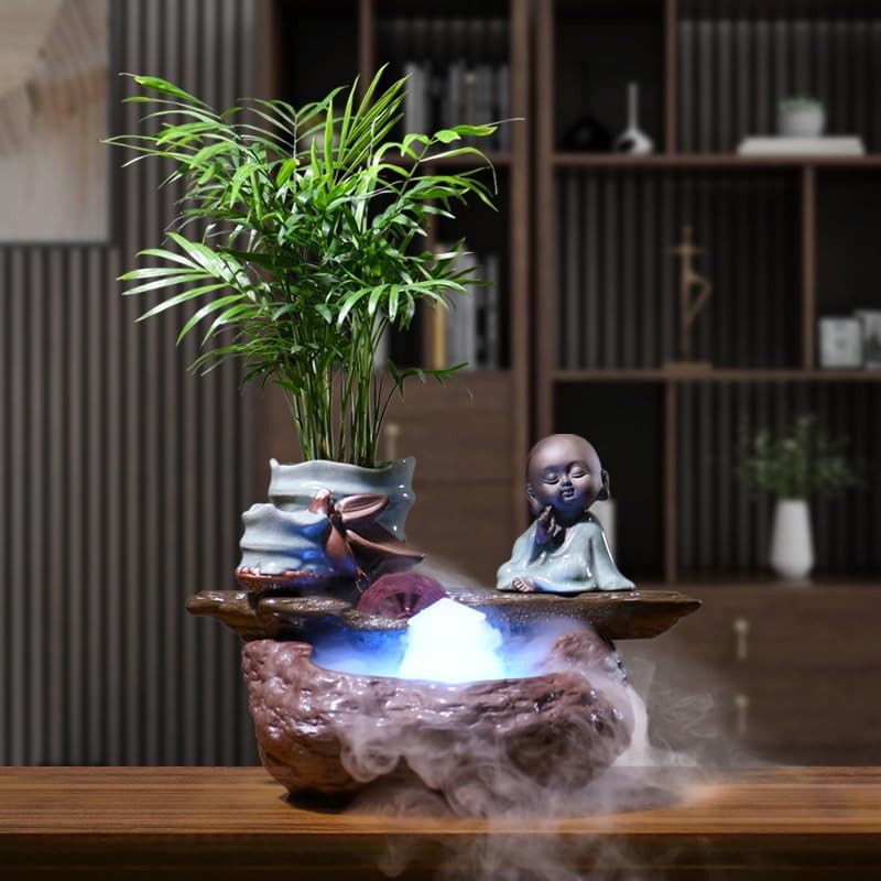 Tabletop Fountains Chinese Style Water Ornaments Circulating Water Flow Desktop Fountain Office Desktop Atomizing Humidifier Indoor Tabletop Water Fountain(B)