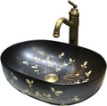 Ceramic Retro Bathroom Vessel Sink, Art Hand Wash Basin, Home Vanity Sink with Accessories, Countertop Basin for B&B, Club, Home