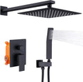 Shower System Shower Faucet Set with 10' Square Rainfall Shower Head and handheld shower faucet with Brass Valve Rough-In (Black)