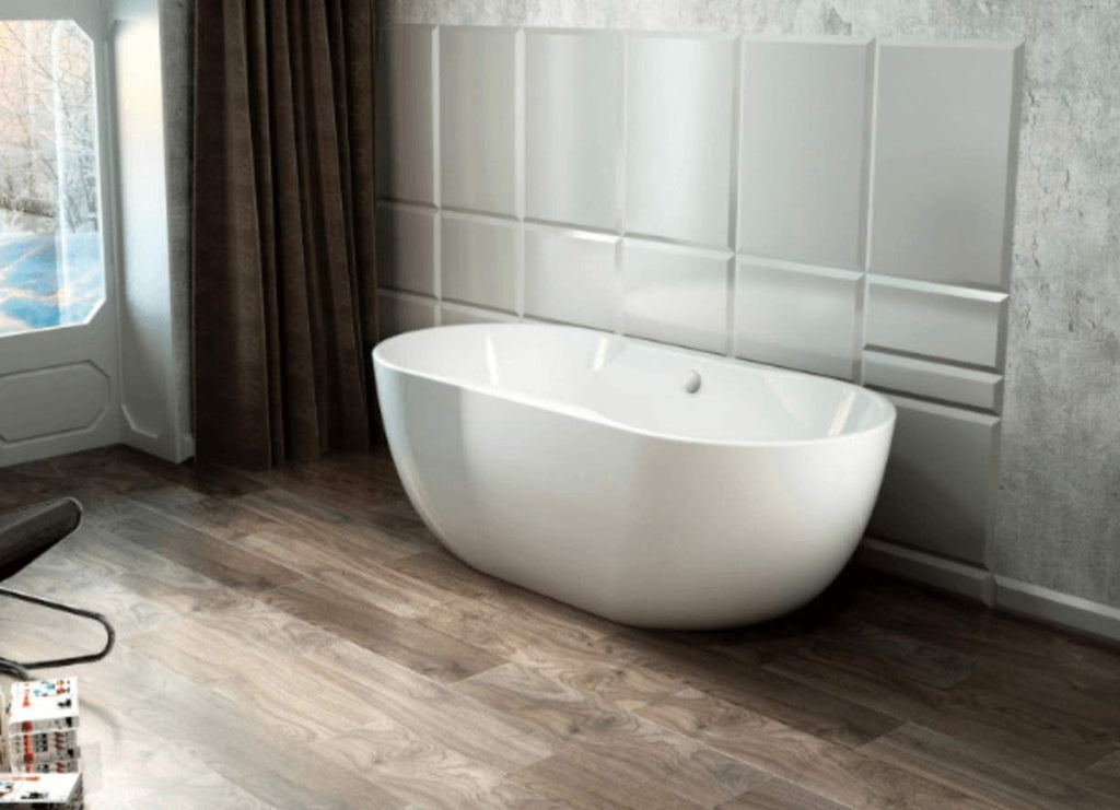 Carver Tubs - Aiden 65' - Modern White Freestanding Soaking Bathtub - w/LED Lights - White Acrylic Fiberglass Oval Bath Tub With Chrome Drain Overflow - Deep Relaxing Soak - 65″L x 29'W x 22'H
