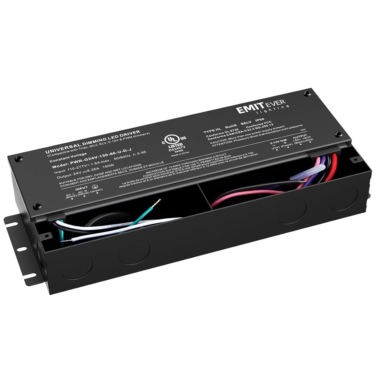 EMITEVER Dimmable Led Driver, 150W AC 110V-277V to DC 24V Transformer, 5-in-1 Dimming: ELV/MLV/TRIAC / 0-10V / 1-10V / 10V PWM/Potentiometer, Waterproof IP67 and UL Listed