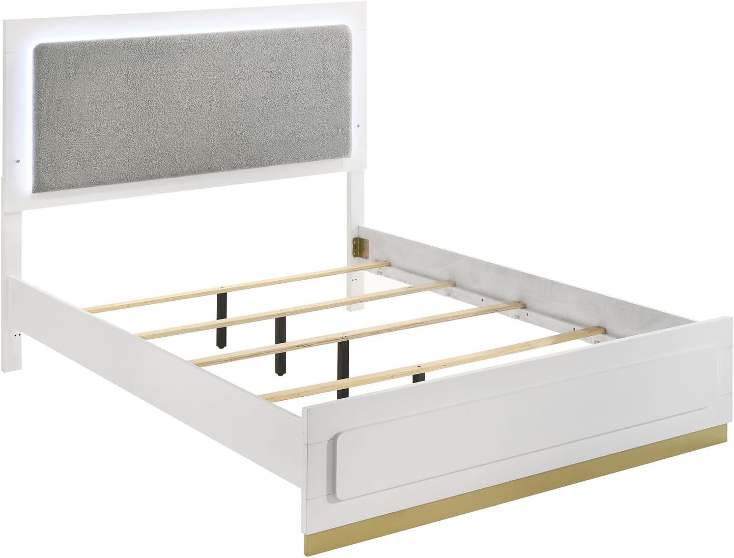 HomeStock King Bedroom Set 5 Piece White Modern Design with Upholstered Headboard