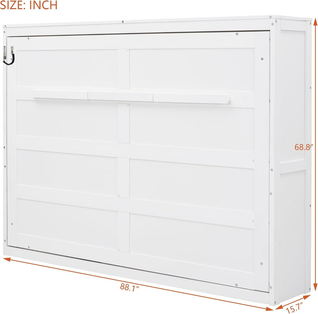 Merax Modern Farmhouse Solid Wood Murphy Bed Chest/Space Saving/Wood Slat Support/Queen,White