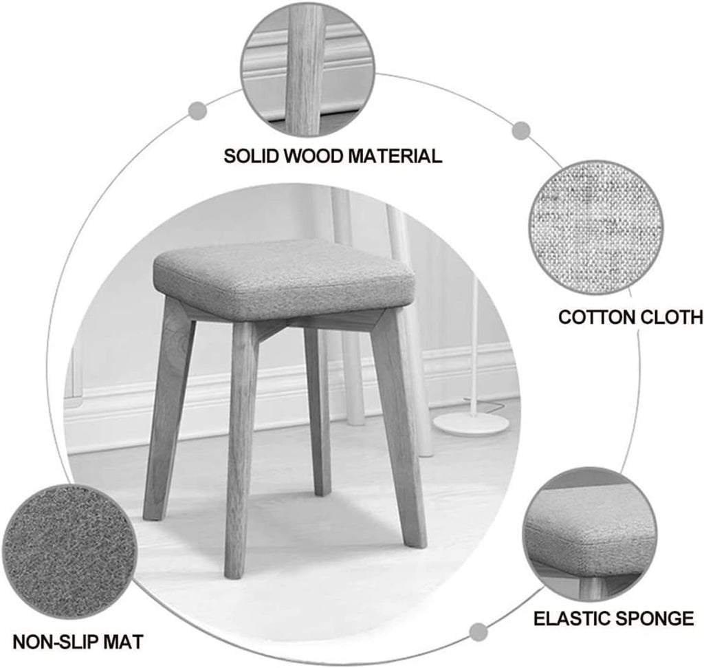 Vanity Bench Stool with Padded Cushion Piano Bench Vanity Benches Home Stool Fashion Vanity Stool Simple Solid Wood Chair Home Dining Stool Adult Fabric Stool Footstool Bedroom Stool(Green)