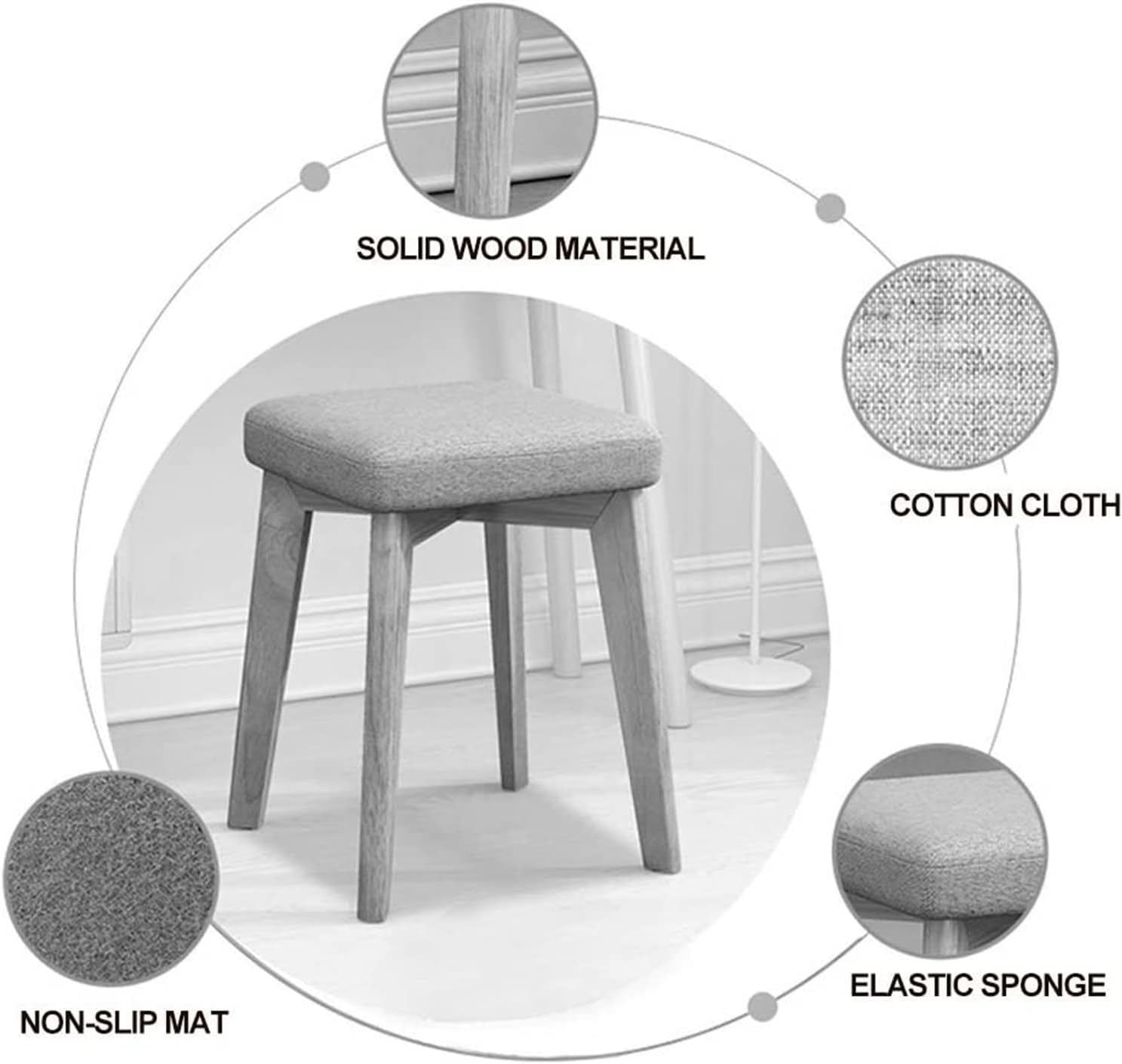 Vanity Bench Stool with Padded Cushion Piano Bench Vanity Benches Home Stool Fashion Vanity Stool Simple Solid Wood Chair Home Dining Stool Adult Fabric Stool Footstool Bedroom Stool(Green)