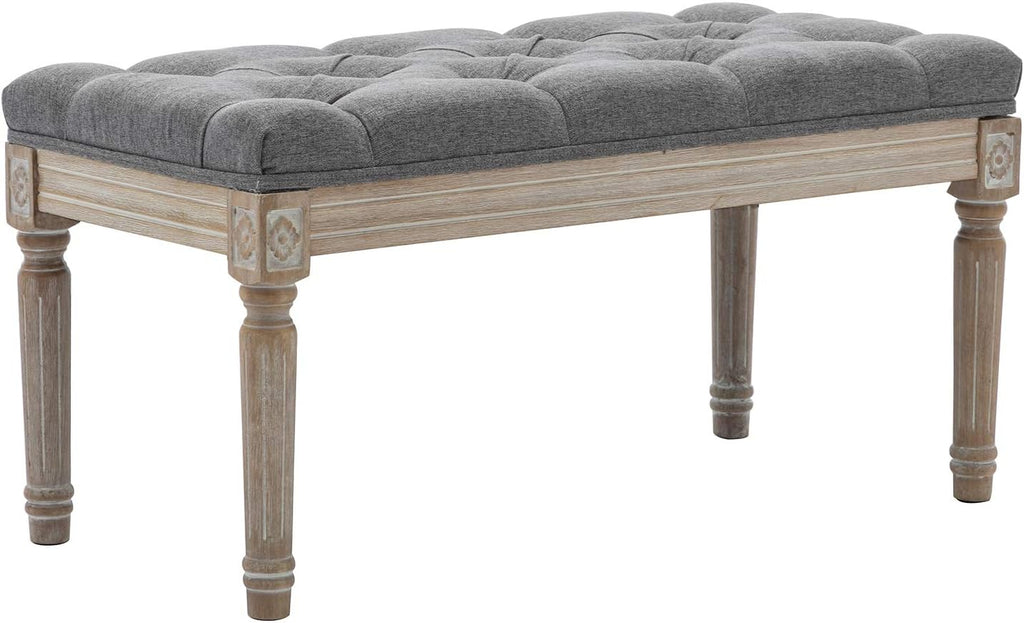 Kmax Tufted Entryway Bench, Upholstered Rustic Ottoman Bench, 31.5' x 15.75' x 15.7' Gray