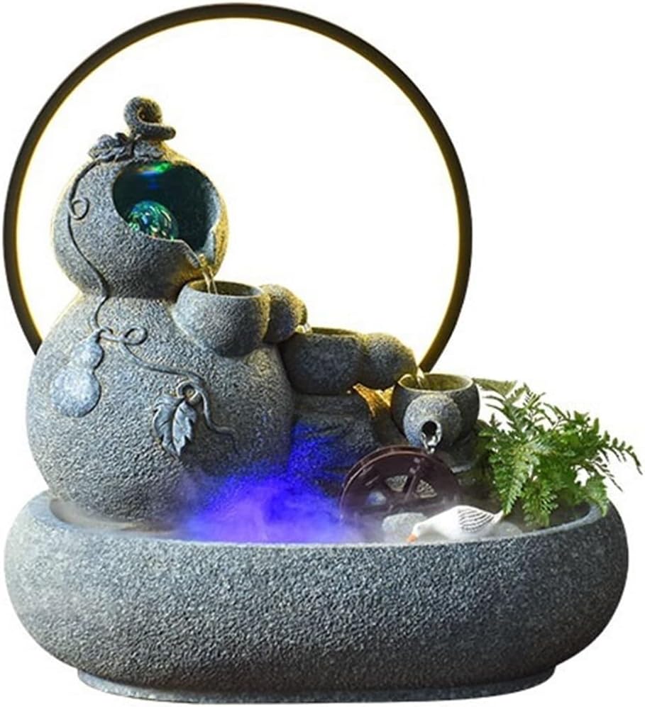 Tabletop Fountain Fountain Water Feature Small Waterfall Fountains, Desktop for Meditation Relaxation(Blue)