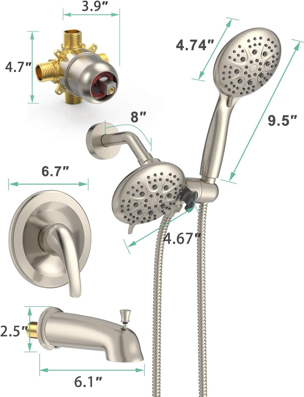 Shower Faucet Set and Shower System with Tub Spout