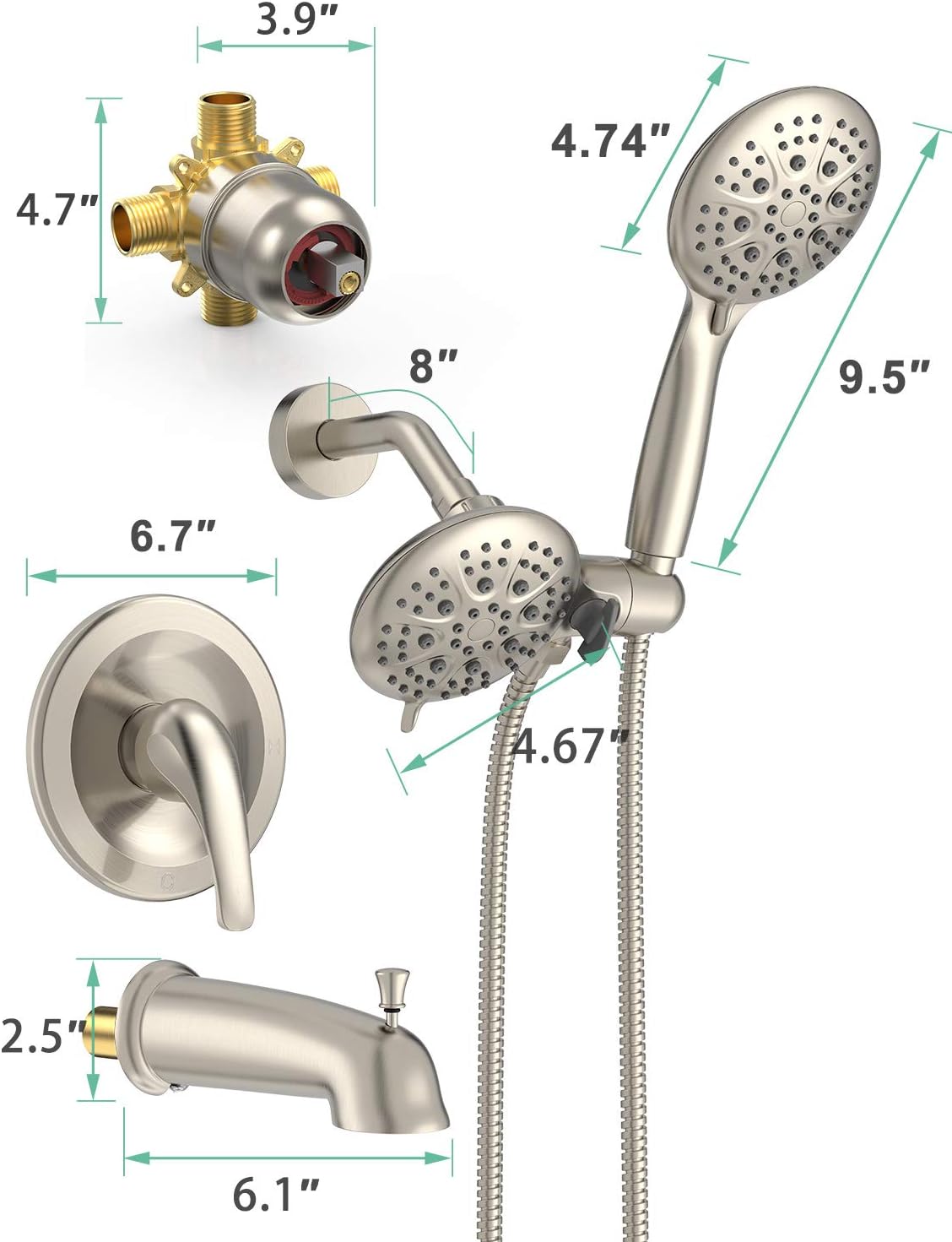 Shower Faucet Set and Shower System with Tub Spout