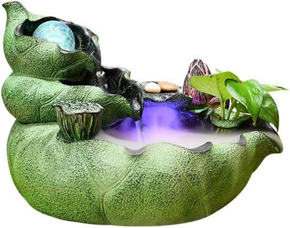 Tabletop Fountain Indoor Fountain Chinese Style Lotus Leaf and Flowing Water Ornaments Circulating Water Fountain(Small)