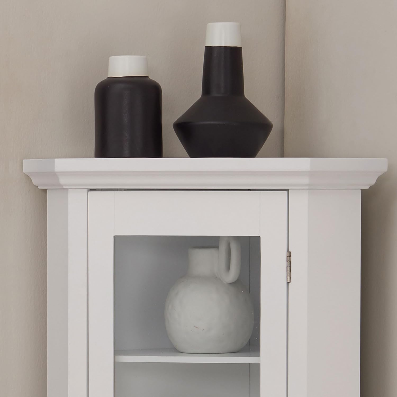 Kings Brand Furniture - Corner Curio Storage Cabinet with Glass Door, White Finish