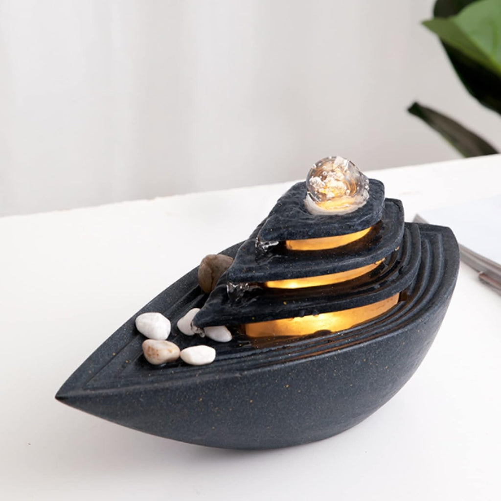 Tabletop Water Fountain Black Indoor Tabletop Water Fountain with LED Lights Rolling Ball Relaxation Tabletop Fountain Waterfall Home Decor Table Centerpiece, Small Desktop Size Indoor Fountain