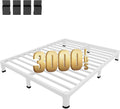 MAF 4 Inch Queen Metal Platform Bed Frame White with Round Corner Legs, Mattress Slide Stopper, 3000 LBS Heavy Duty Steel Slats Support, Noise Free, No Box Spring Needed, Easy Assembly