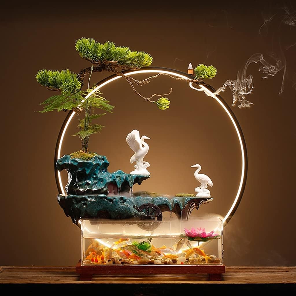 Tabletop Fountains Tabletop Fountain Office Desk Decoration Fountain Indoor Ceramic Rockery Atomized Fountains Creative Fish Tank Waterfall Desktop Fountain Zen Meditatio