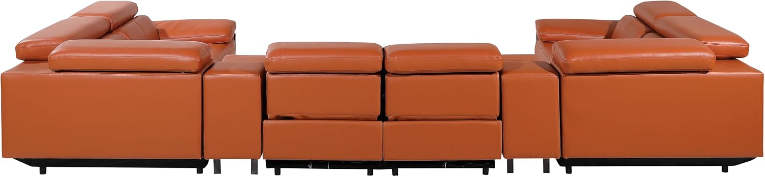 BlackJack Furniture Antonio 8 Piece U Shaped Power Reclining Sectional Sofa, Modular Couch with Top Grain Italian Leather, 4 Electric Recliners, USB & Wireless Chargers, Storage Console, Camel