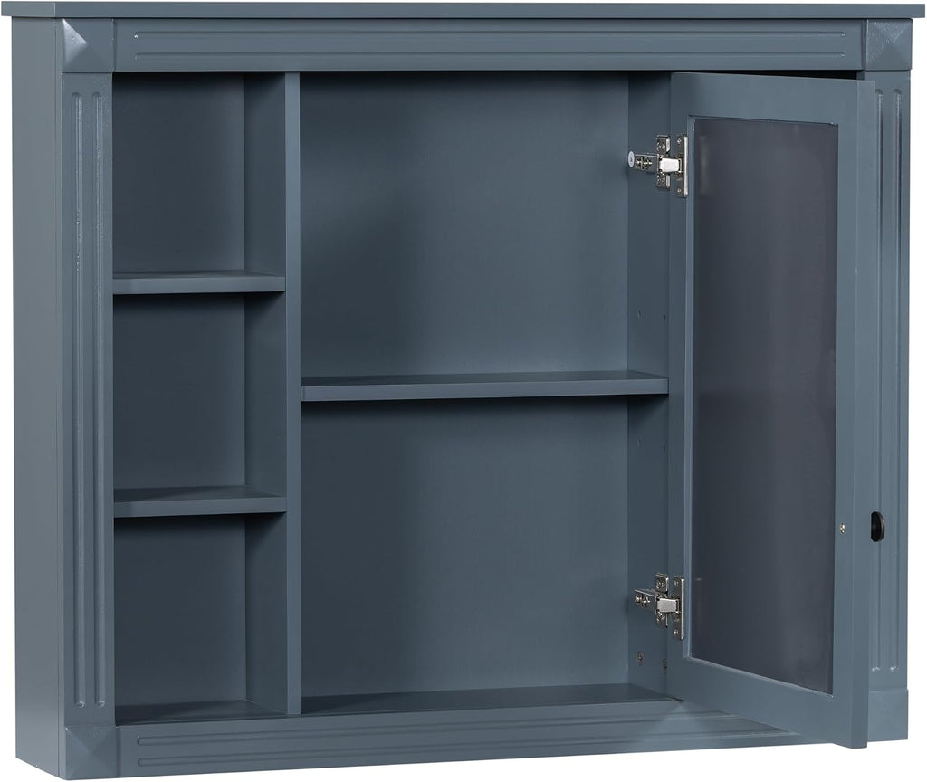 Merax Medicine Cabinet with Mirror, Wall Mount Bathroom Cabinet 35' x 28' Over Toilet Storage Cabinet Organizer with Door and Open Shelves, Mirrored Bathroom Wall Cabinet