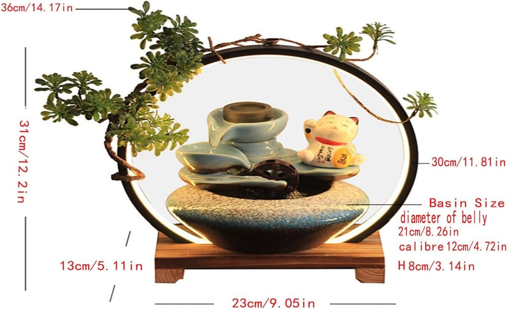 Desktop Fountain， Zen Garden Mini Fish Tank with Lucky Cat Fountain - New Office Desk Water Feature - Feng Shui Gift for Home and Business,Interior Decorations