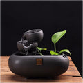 Tabletop Fountain 2 Step Ceramic Waterfall Indoor Fountain Tabletop Water Zen for Office Home Decoration 7.0 Inch Tall (Black)