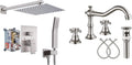 gotonovo 10' Rain Shower System Brushed Nickel Luxury High Pressure Shower Head with Hand Held Spray Rough-in Valve with Widespread Bathroom Faucet 3 Holes Deck Mounted with Pop Up Drain