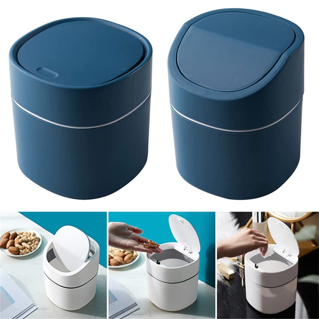 Mini Desktop Multifunctional Trash Can Home Car Storage Bucket Accessories with Lid Garbage Bin Nordic Living Room Office(Blue,E)