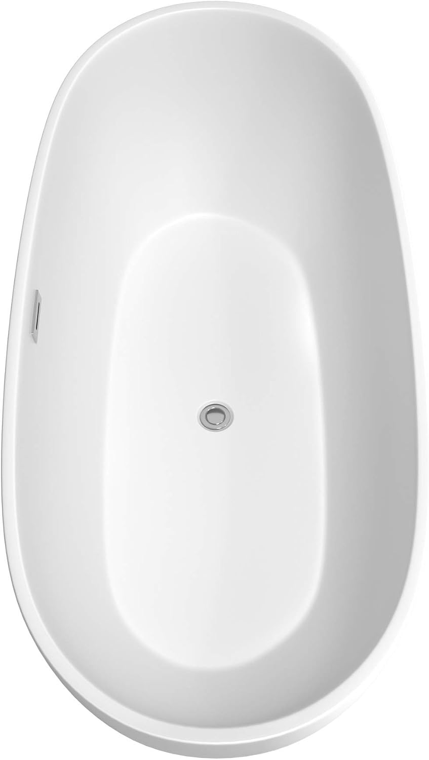 'Juno 71 Inch Freestanding Bathtub in Matte White with Floor Mounted Faucet, Drain and Overflow Trim in Polished Chrome'