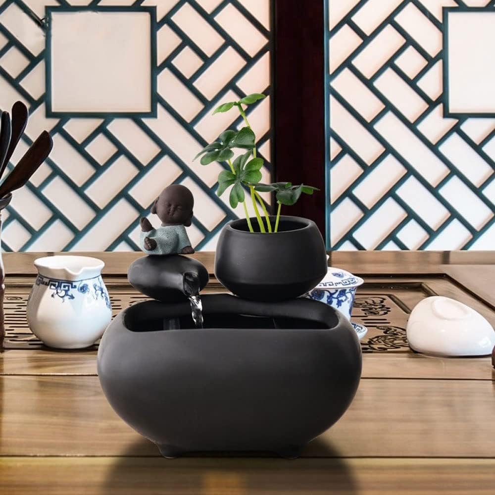 Tabletop Fountains Handmade Little Monk Water Fountain Ornaments Office Desktop Mini Fish Tank Waterscape Home Decoration Gifts Zen Meditation Indoor Waterfall,B