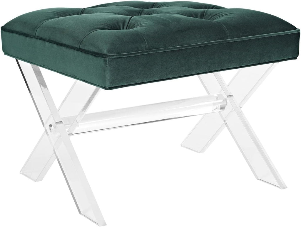 Modway Swift Acrylic X-Base Entryway Modern Bench with Tufted Fabric Upholstery in Green