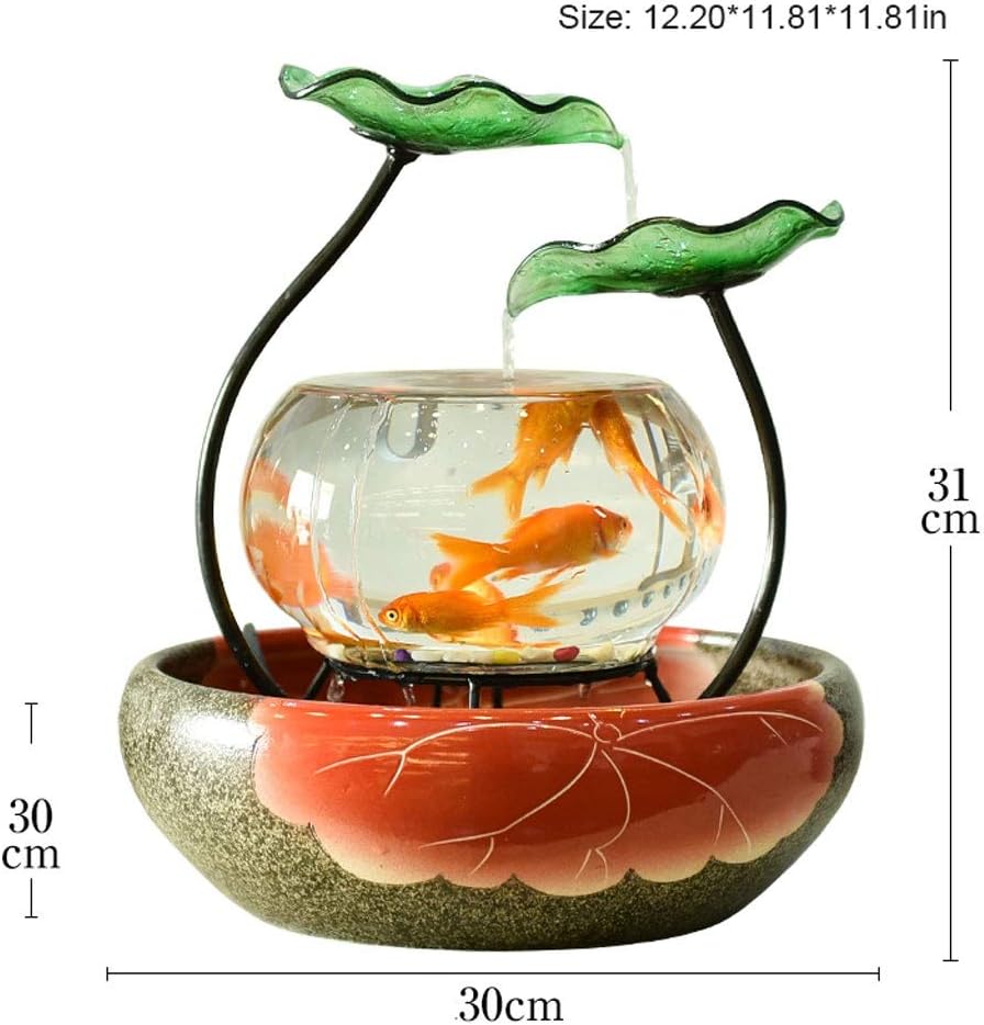 Tabletop Fountain Tabletop Fountain Ceramic Lotus Leaf Desktop Fountain Fish Tank with Atomizer Fountain Home Decoration 12.2 Inches Exquisite Decoration
