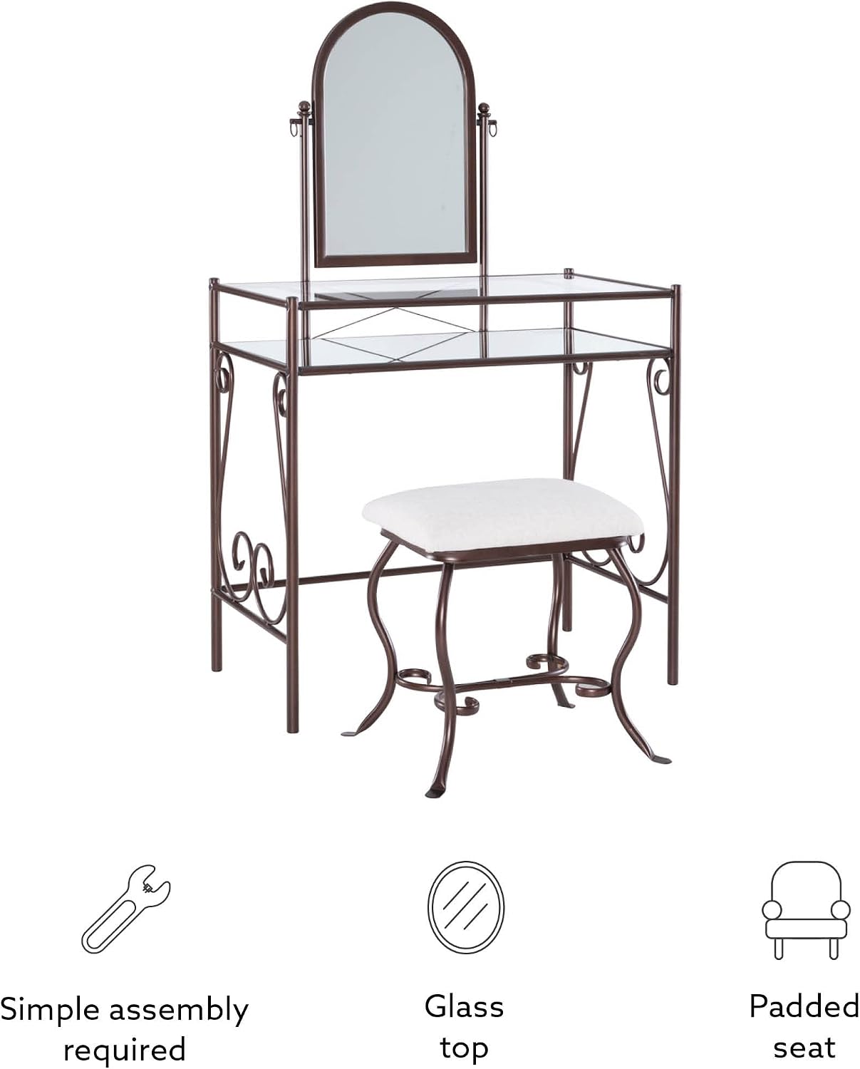 Linon Clarisse Metal Vanity Set (58950MTL-01-KD-U)