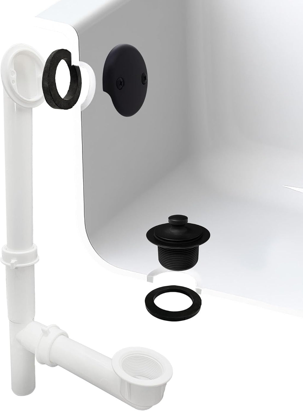 Westbrass 594244-4-62 14' White Tubular Bath Waste & Overflow Assembly with Twist & Close Drain Plug and 2-Hole Faceplate, Matte Black (4-Pack)