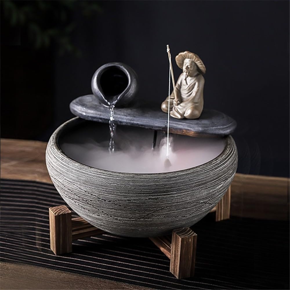 Tabletop Fountain Ceramic Fish Tank Tabletop Water Fountain, Home Décor Soothing Sound Machine for Office Tabletop Water Fountain