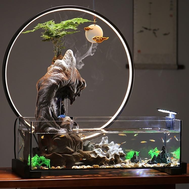 Water Fountains Indoor Living Room Water Ornaments TV Cabinet Circulating Water Rockery Landscaping Desktop Fish Tank Office Porch Decoration Tabletop Fountain