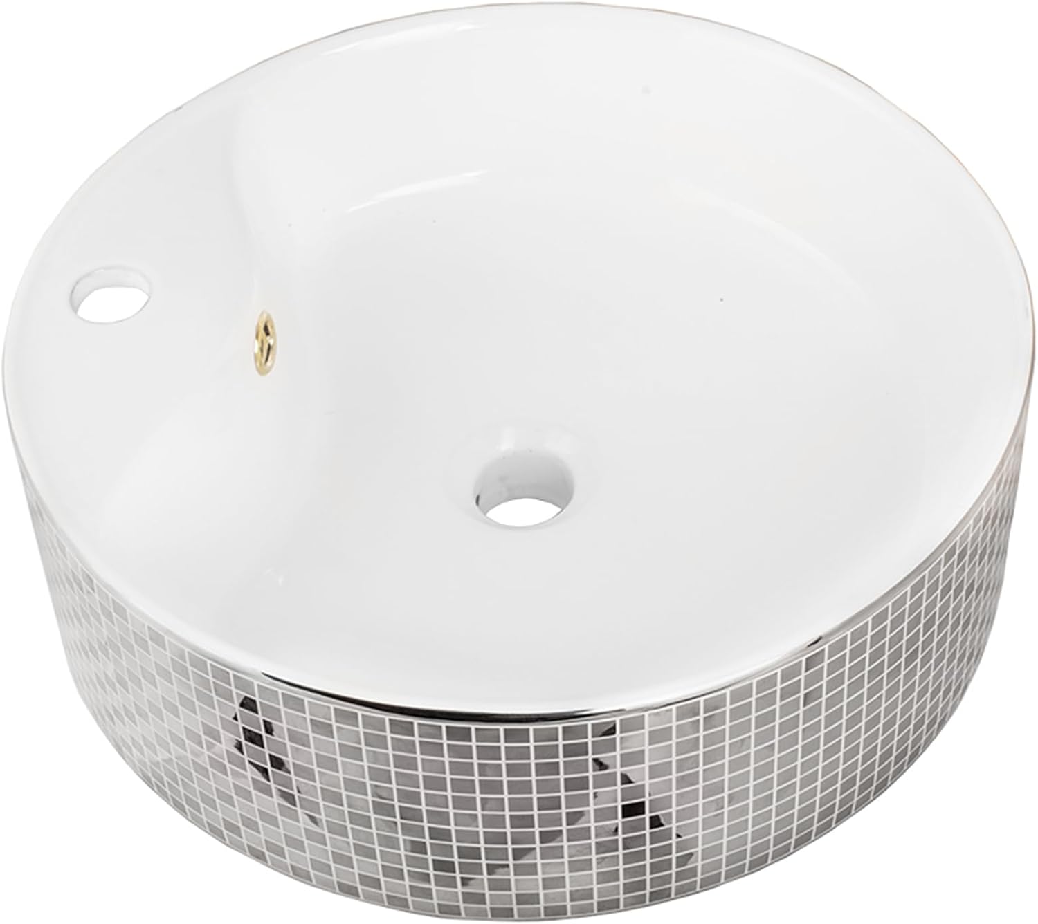 Strictly Sinks 18 Inch Round Silver Vessel Sink - Modern Ceramic Countertop Bathroom Sink with Faucet Mount and Overflow – Easy to Install Above Counter Luxurious Bathroom Vessel Sink