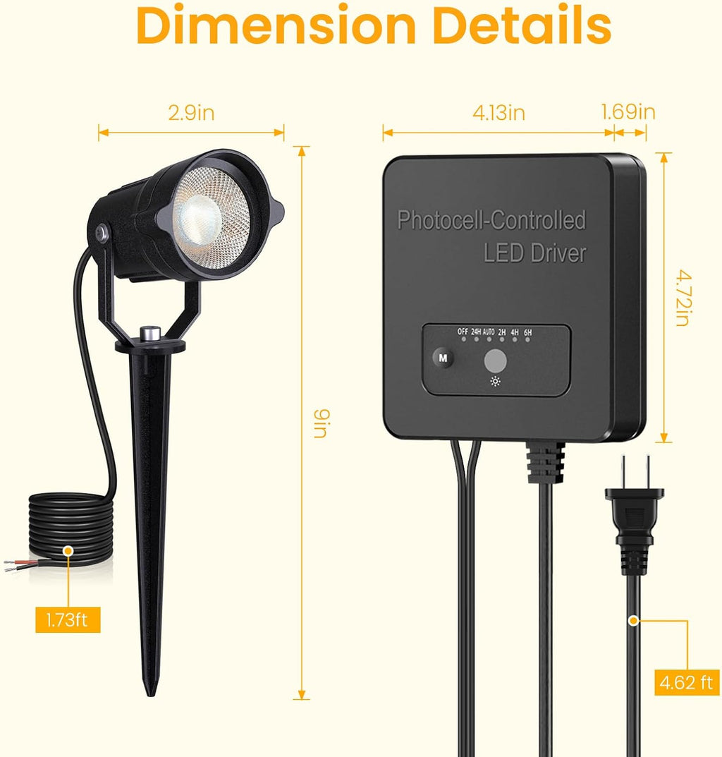6W Landscape Lighting Kit, Low Voltage Landscape Lights with Transformer 100FT UL-Listed Wire & Connectors, 3000K Waterproof Outdoor Spot Lights for Yard House Tree 12V-24V 12Pack