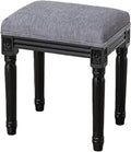 Upholstered Vanity Stool with Carved Dressing Makeup Bench with Solid Wood Legs Multi-Functional and Comfy Retro Bench Piano Seat for Bedroom, Bathroom, Vanity Table,Dark Gray