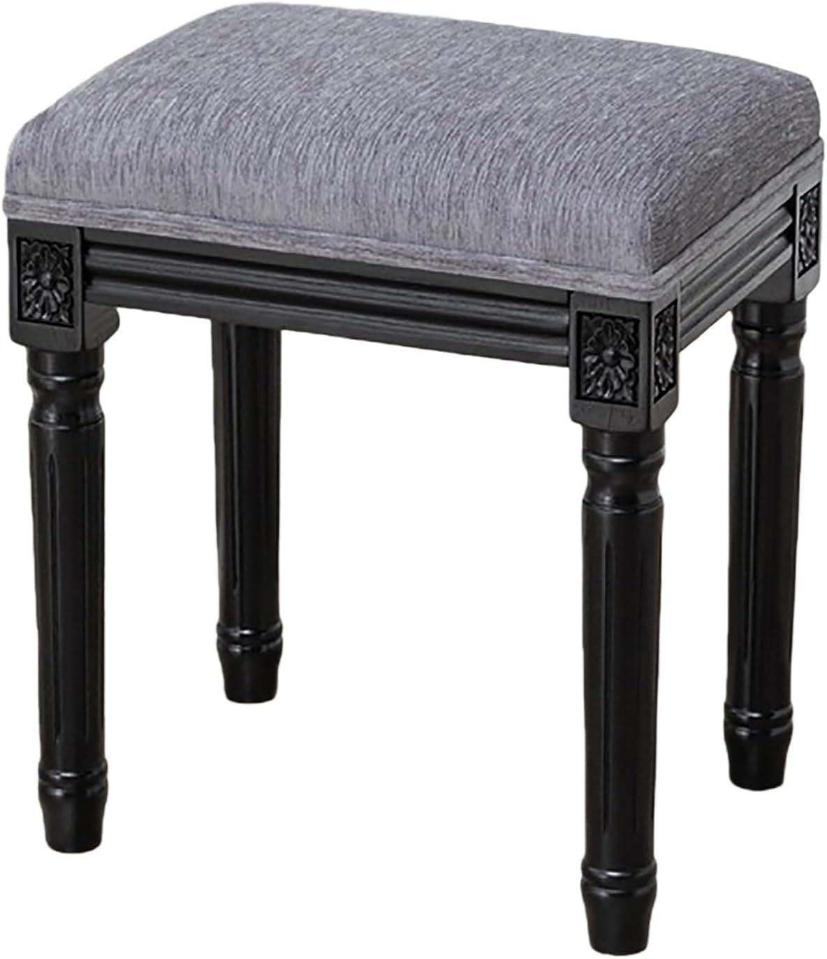 Upholstered Vanity Stool with Carved Dressing Makeup Bench with Solid Wood Legs Multi-Functional and Comfy Retro Bench Piano Seat for Bedroom, Bathroom, Vanity Table,Dark Gray
